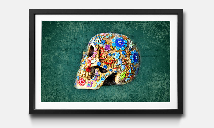 La reproduction encadrée Colorful Skull