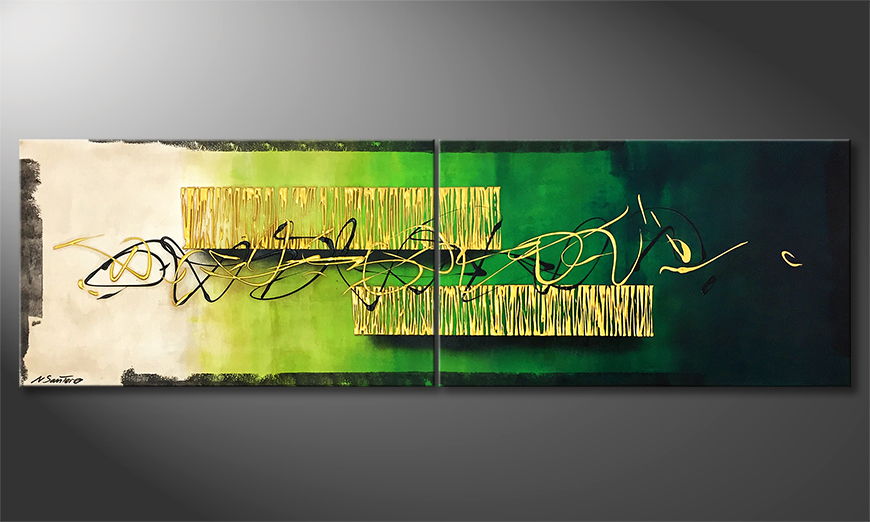 Le tableau mural Golden Green 200x60cm